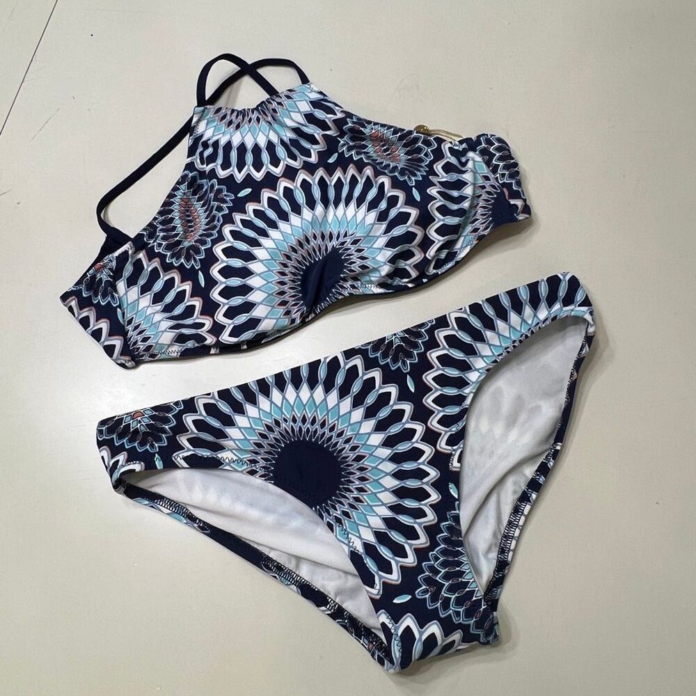 Helen Jon Women's Laguna Reversible Halter Hipster Bikini Set Navy Small NWT